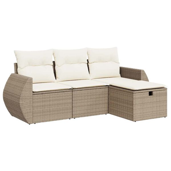 vidaXL 4-tlg. Garten-Sofagarnitur mit Kissen Beige Poly Rattan