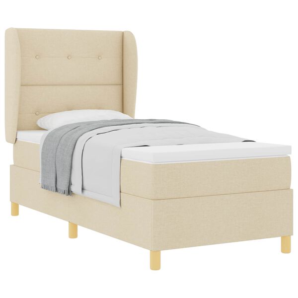 vidaXL Boxspringbett mit Matratze Dunkelgrau 90x190 cm Creme Stoff