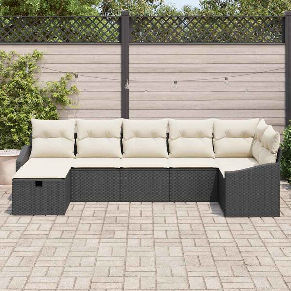 vidaXL Sofa Set mit Kissen mit Speicher 7 pcs Schwarz Poly-Rattan