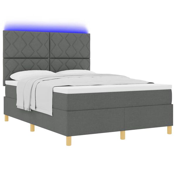 vidaXL LED Boxspringbett mit Matratze Dunkelgrau 160 x 200 cm Stoff
