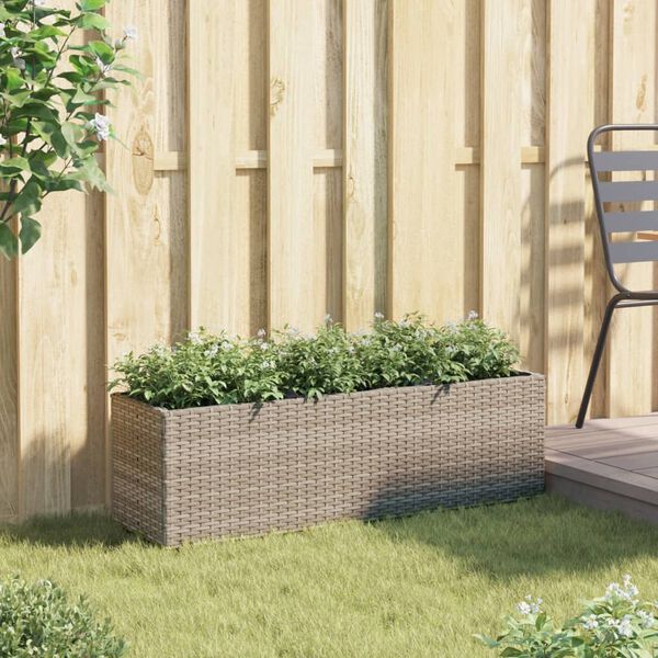 vidaXL Hochbeet mit 3 F&auml;chern Grau 105x30x32 cm Poly Rattan