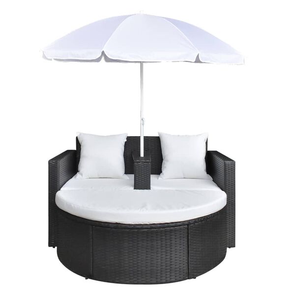 vidaXL Gartenbett mit Sonnenschirm Braun Poly Rattan