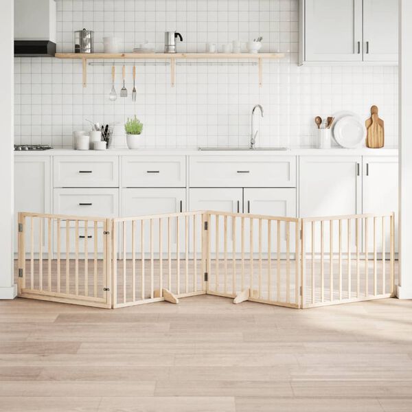 vidaXL Hundegitter mit T&uuml;r Faltbar 4 Paneele 320 cm Pappelholz