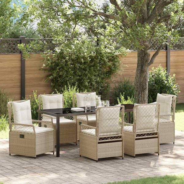 vidaXL Garten Essgruppe 7 pcs Beige und Cremewei&szlig; Poly-Rattan