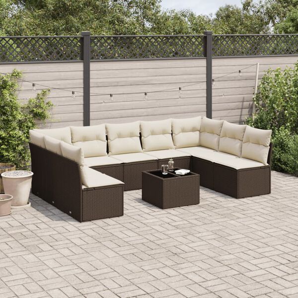 vidaXL 10-tlg. Garten-Sofagarnitur mit Kissen Braun Poly Rattan