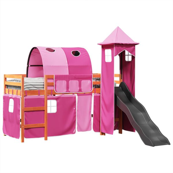 vidaXL Kinderhochbett mit Turm Rosa 80x200 cm Massivholz Kiefer
