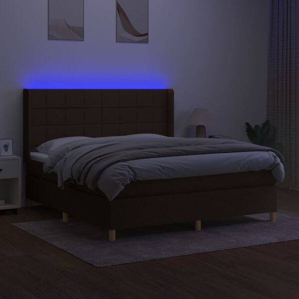 vidaXL Boxspringbett mit Matratze & LED Dunkelbraun 160x200 cm Stoff