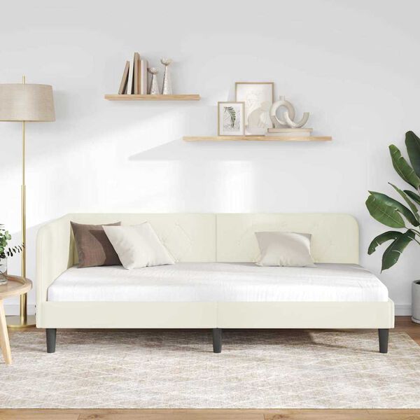 vidaXL Eckbettgestell mit Kopfteil Creme 100 x 200 cm Samt