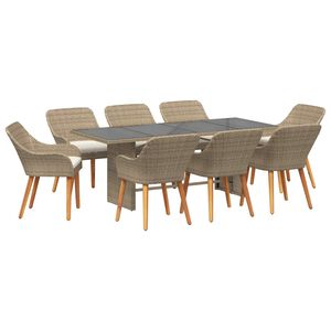 vidaXL Garten Essgruppe mit Kissen 9 pcs Beige Poly-Rattan