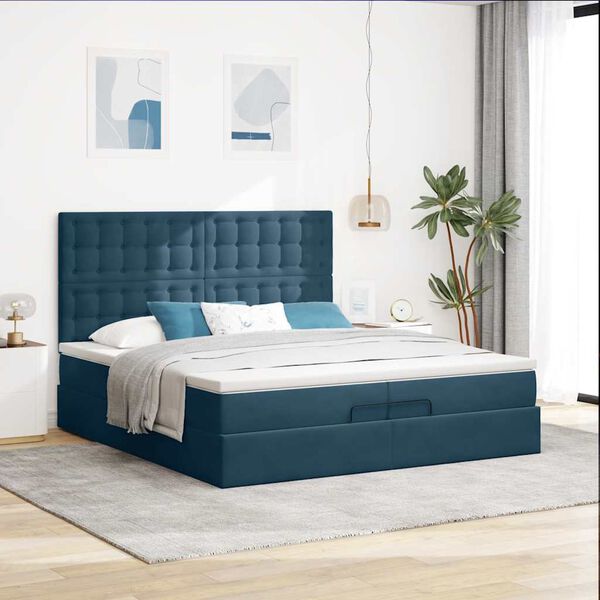 vidaXL Ottoman-Bett mit Matratzen Dunkelblau 200x200 cm Samt