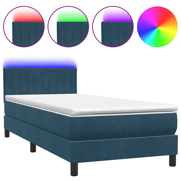 vidaXL Boxspringbett mit Matratze & LED Dunkelblau 80x210 cm Samt