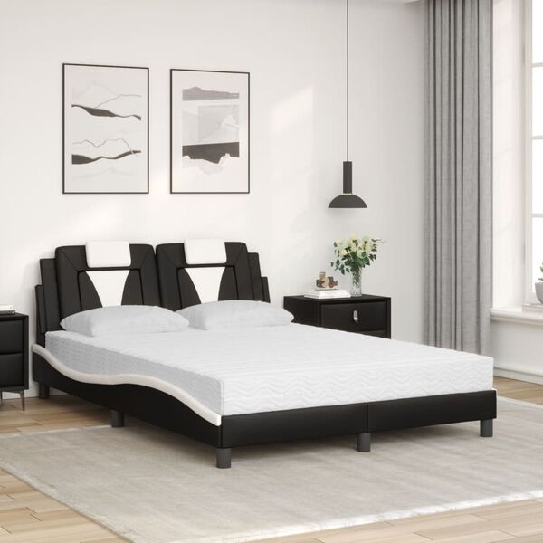 vidaXL Bett "Viana" mit Matratze Schwarz und Wei&szlig; 140x190 cm Kunstleder