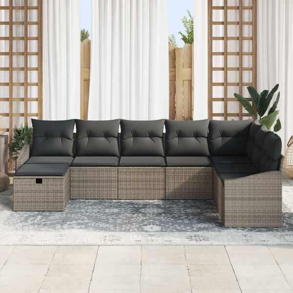 vidaXL Garten-Sofa-Set mit Kissen 8 pcs Grau Poly Rattan