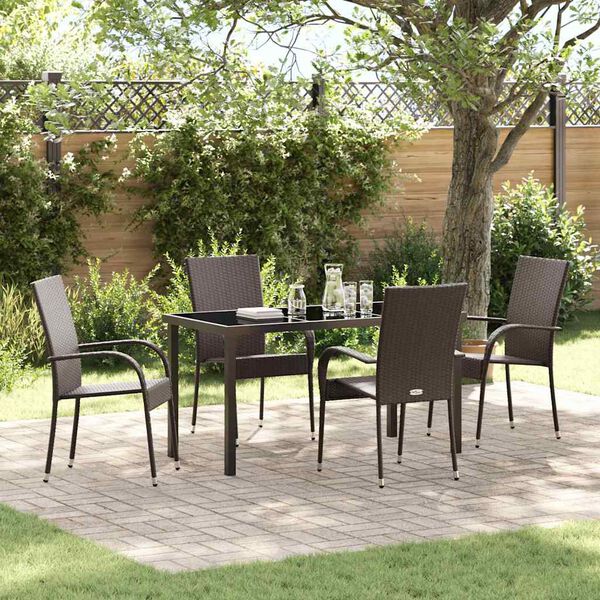 vidaXL Garten Essgruppe 5 pcs Braun Pulverbeschichteter Stahl