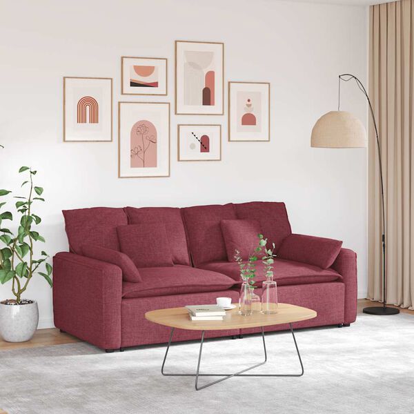 vidaXL Modulares Sofa mit Kissen Weinrot