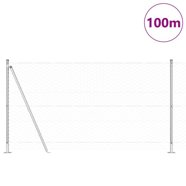 vidaXL Zaunpfosten Silber 100 x 1,6 m (50 mm Maschen) Stahl