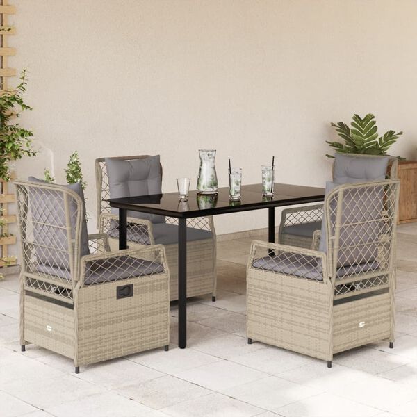 vidaXL 5-tlg. Garten-Essgruppe mit Kissen Beige Poly Rattan