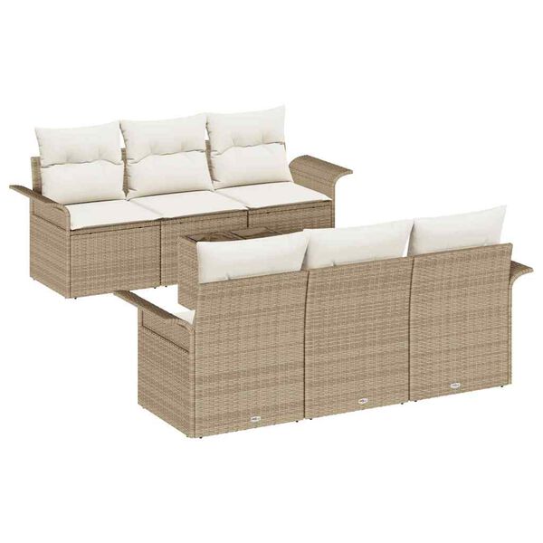 vidaXL Gartensofa-set mit Kissen 7 pcs Beige und Creme Poly-Rattan