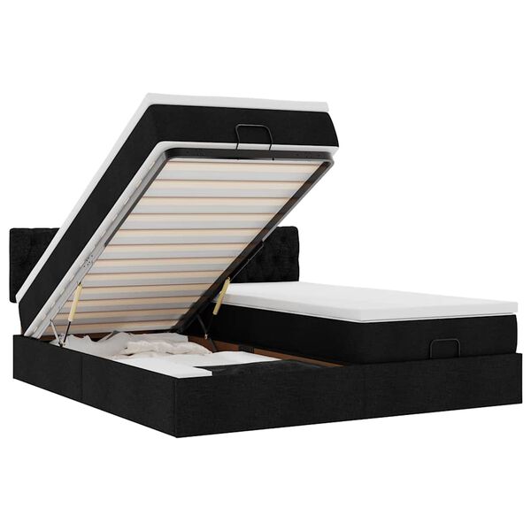 vidaXL Ottoman-Bett mit Matratzen Schwarz 200x200 cm Stoff