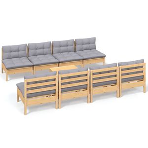 vidaXL 9-tlg. Garten-Lounge-Set mit Grauen Kissen Kiefer Massivholz