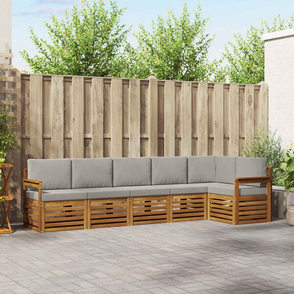 vidaXL Sofagarnituren 6 pcs Nat&uuml;rlich und Hellgrau Massivholz Akazie