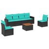 vidaXL 7-tlg. Garten-Sofagarnitur mit Kissen Schwarz Poly Rattan