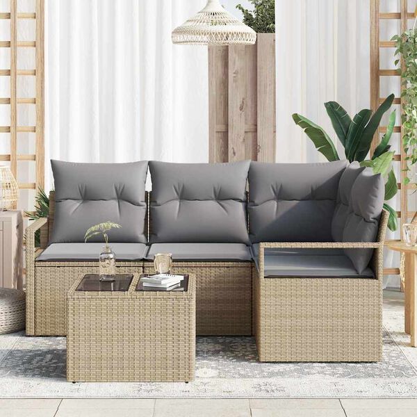 vidaXL Sofa Set mit Kissen 5 pcs Beige und Hellgrau Poly-Rattan