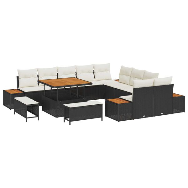 vidaXL Gartensofa-set mit Kissen 13 pcs Schwarz Poly Rattan