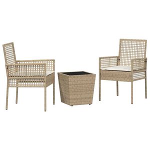 vidaXL Garten Bistro Set 3 pcs Beige Poly Rattan