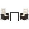 vidaXL Garten Essgruppe mit Kissen 3 pcs Braun Poly-Rattan