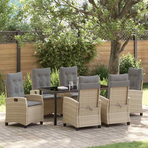 vidaXL Garten Essgruppe mit Kissen 7 pcs Beige Poly-Rattan