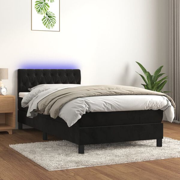 vidaXL Boxspringbett mit Matratze & LED Schwarz 100x200 cm Samt