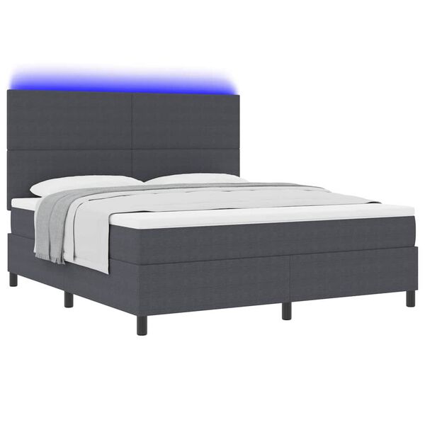 vidaXL LED Boxspringbett Dunkelgrau und Wei&szlig; 180 x 200 cm Cordstoff