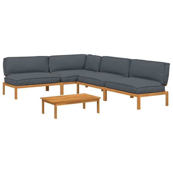 vidaXL Sofa Set mit Kissen Uni 5 pcs Anthrazit Massivholz Akazie