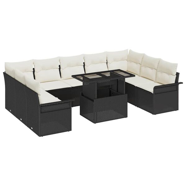 vidaXL Garten-Sofa-Set mit Kissen 10 pcs Schwarz Poly Rattan