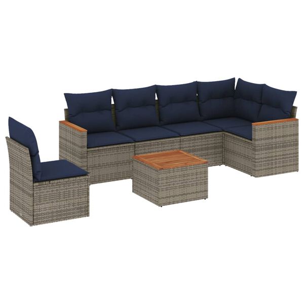 vidaXL 7-teiliges Gartensofa-Set mit Kissen, grau, Polyrattan