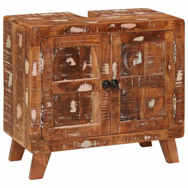 vidaXL Badezimmer Schrank mit Tür Massivholz Altholz und Holzwerkstoff