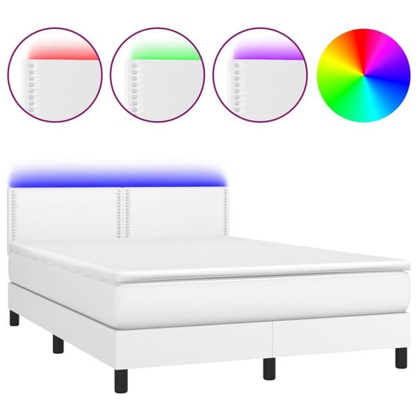 vidaXL Boxspringbett mit Matratze & LED Wei&szlig; 140x190 cm Kunstleder
