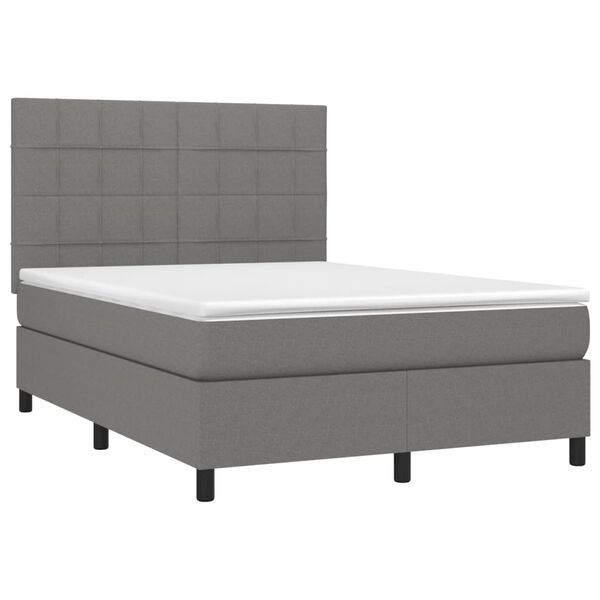 vidaXL Boxspringbett mit Matratze & LED Dunkelgrau 140x190 cm Stoff