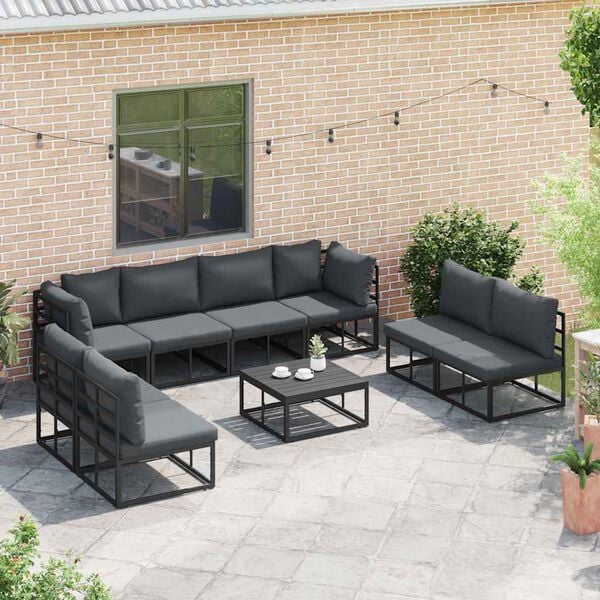 vidaXL Garten-Sofa-Set mit Kissen 8 pcs Schwarz Aluminium
