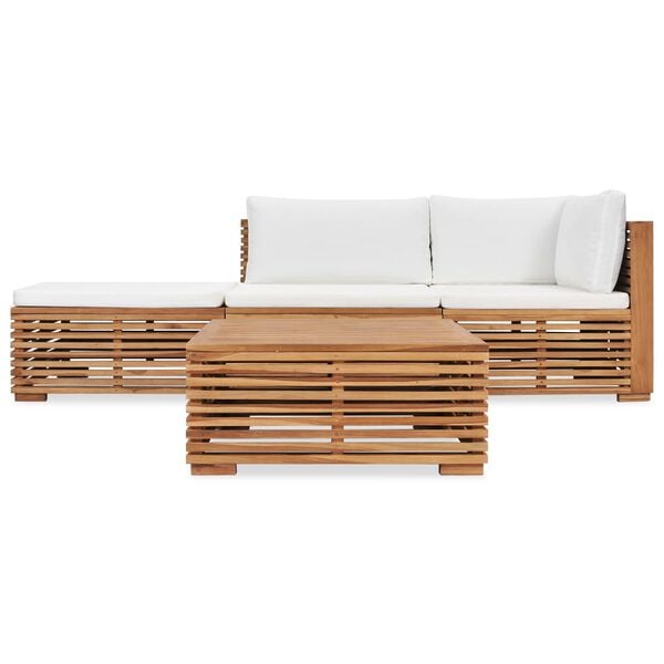 vidaXL 4-tlg. Garten-Lounge-Set mit Auflagen Massivholz Teak