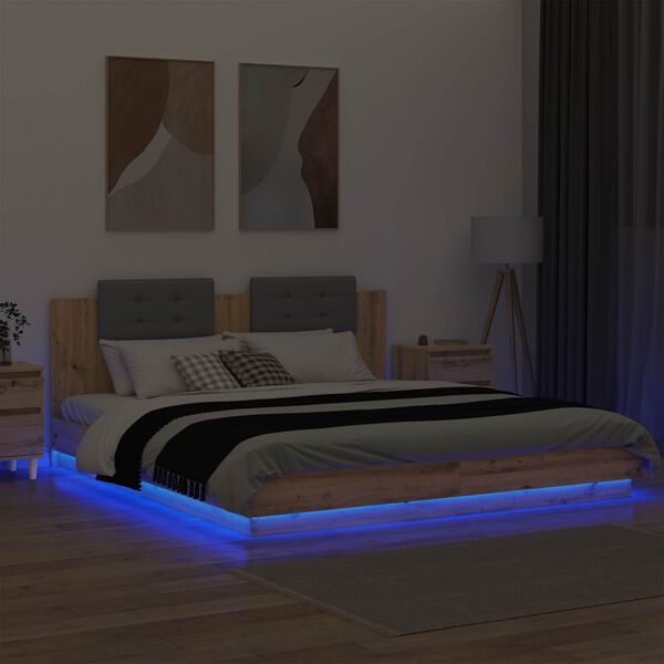 vidaXL Bettgestell mit Kopfteil Artisan-Eiche 200 x 200 cm