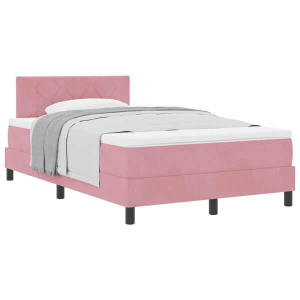 vidaXL Boxspringbett mit Matratze mit Kopfteil Rosa 120 x 200 cm Samt