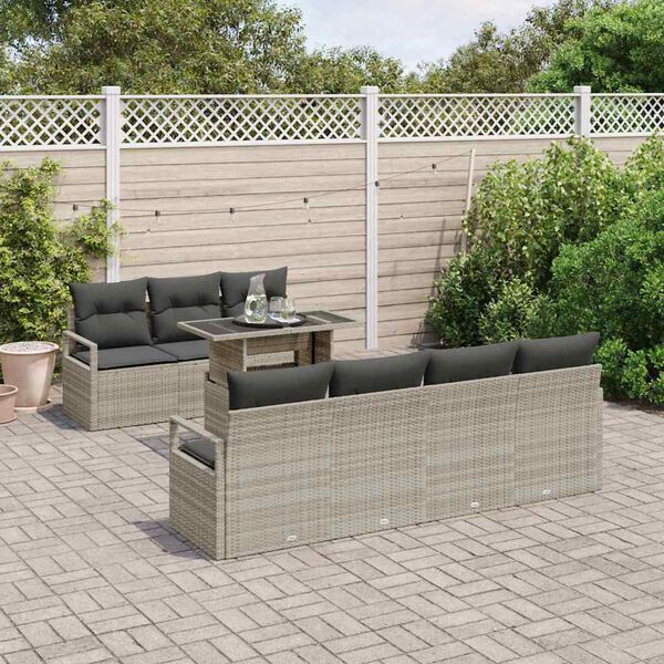 vidaXL Gartensofa-set mit Speicher 8 pcs Hellgrau Poly-Rattan