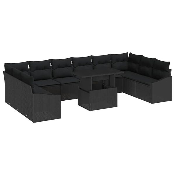 vidaXL Sofa Set mit Kissen 11 pcs Schwarz Poly-Rattan