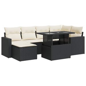vidaXL 7-tlg. Garten-Sofagarnitur mit Kissen Schwarz Poly Rattan