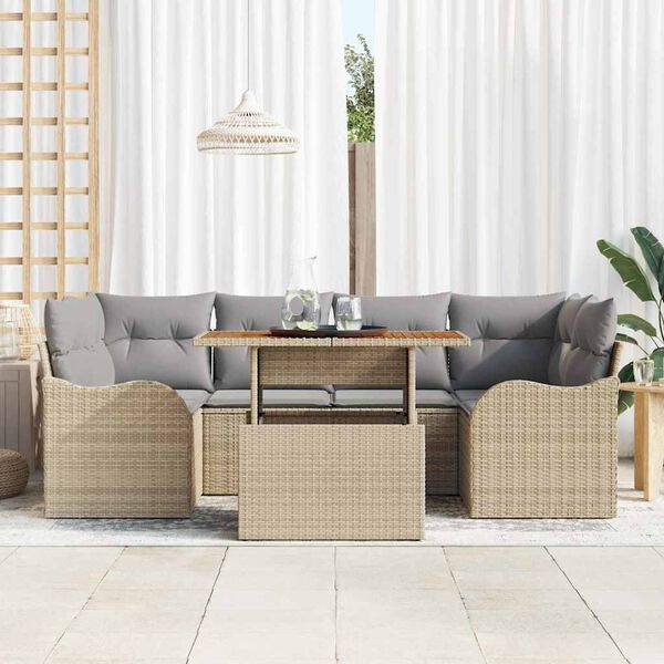vidaXL Garten-Sofa-Set mit Speicher 7 pcs Beige Poly Rattan