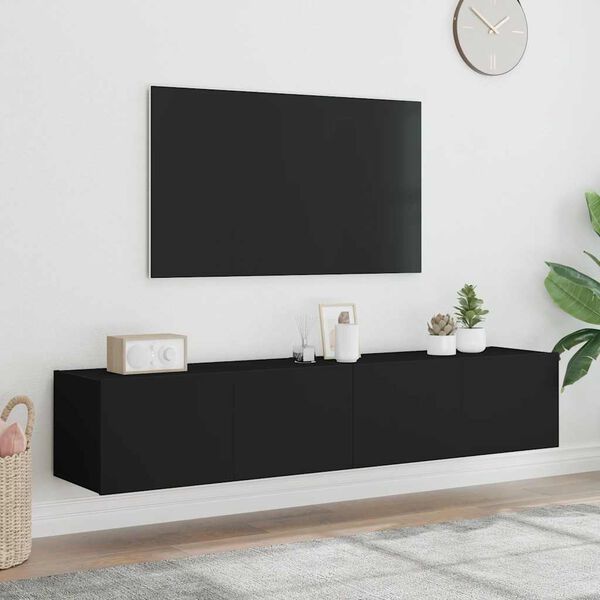 vidaXL TV-Wandschr&auml;nke mit LED-Leuchten 2 Stk. Schwarz 80x35x31 cm