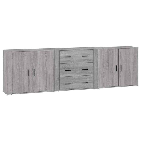 vidaXL Sideboards 3 Stk. Grau Sonoma Holzwerkstoff