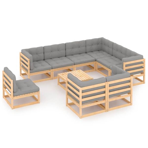 vidaXL 10-tlg. Garten-Lounge-Set mit Kissen Massivholz Kiefer